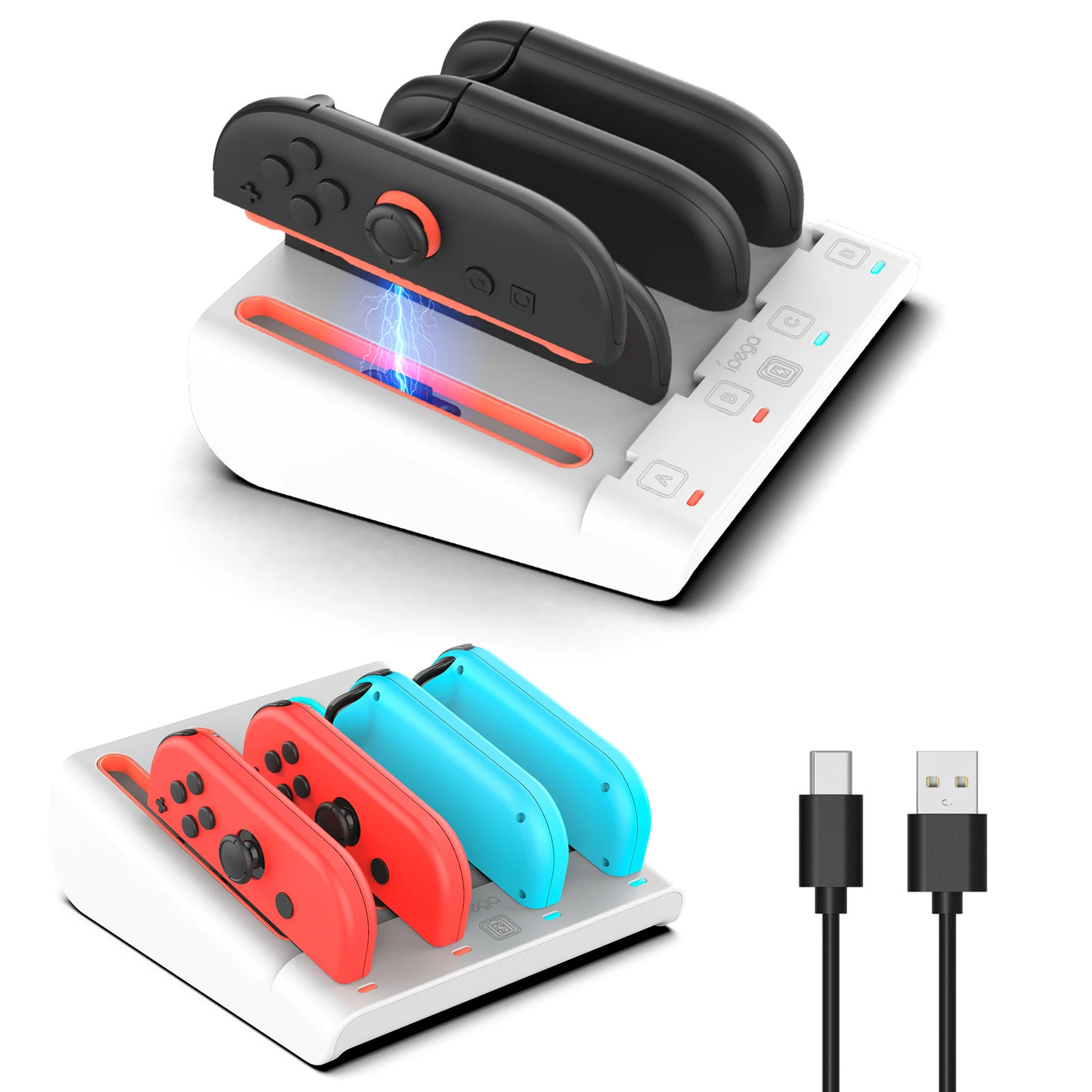 Dock di ricarica 8 in 1 per N-Switch/N-Switch 2 Supporto per stazione di ricarica per controller rapido magnetico a doppia direzione per Switch 2 Joy Con
