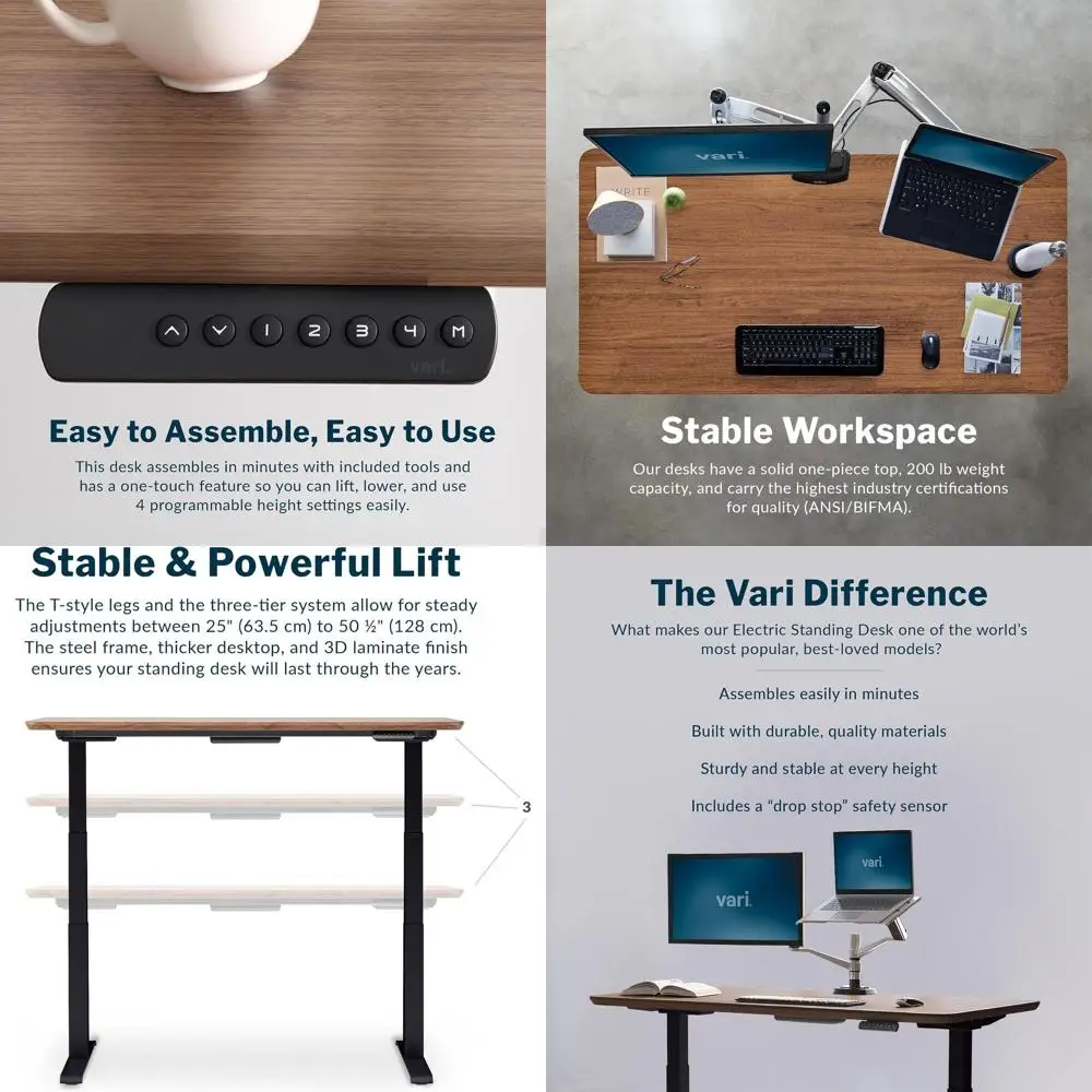 

60x30 Walnut/Black Electric Standing Desk with Dual Motor, Memory Presets, T-Legs for Home Office & Gaming