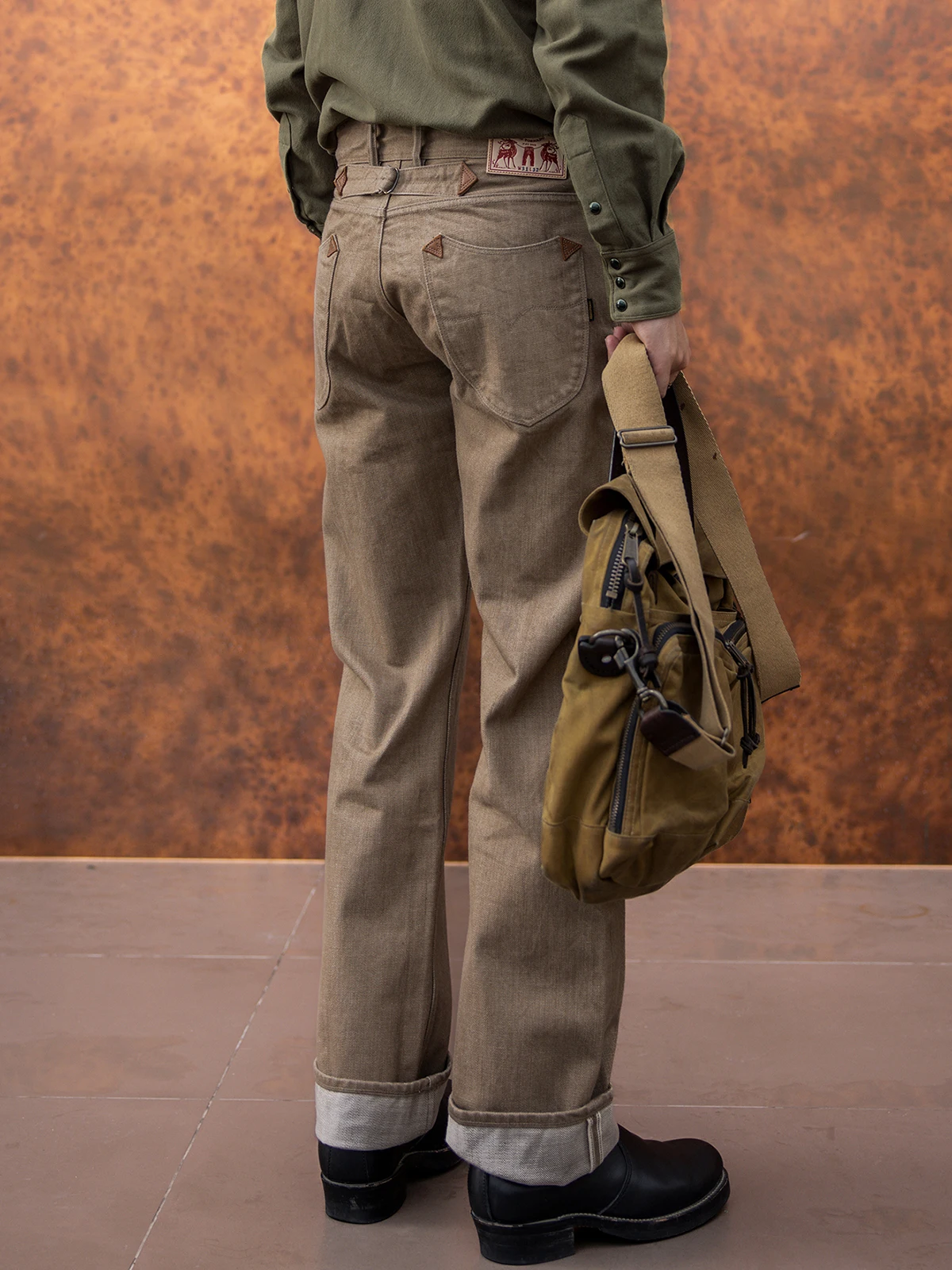 Red Tornado NOIR 18oz Persimmon Dyed Selvedge Denim Jeans Relaxed Straight Leg Workwear Pants Button Fly