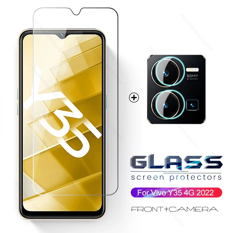 2 To 1 Protective Glass On VivoY35 Camera Glass For Vivo Y35 Y 35 35Y 4G 2022 6.58