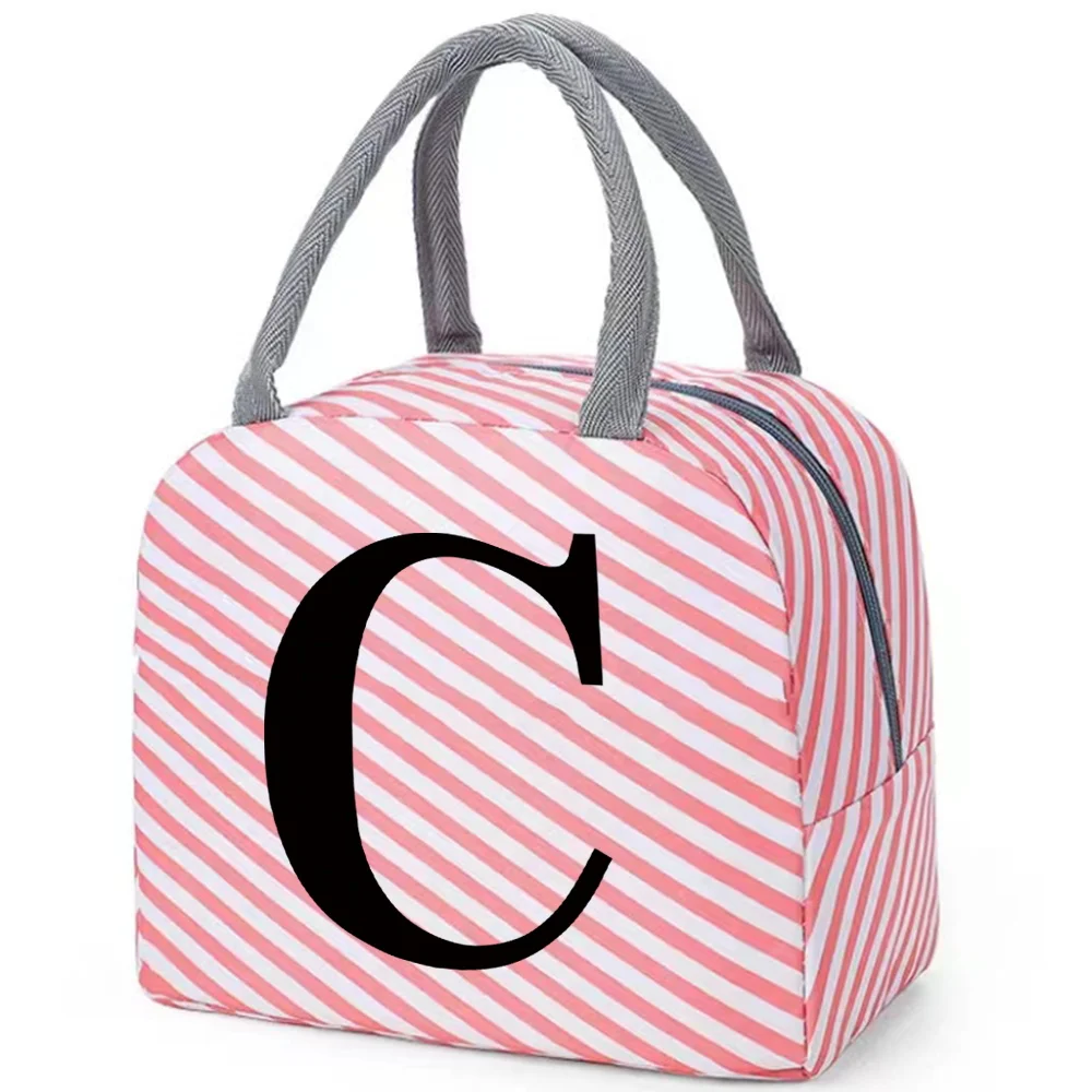 Borsa per il pranzo isolata per bambini ragazza a tenuta stagna Design a righe rosse Lunch Box Black Letter Printing Series Organizer cerniera sicura