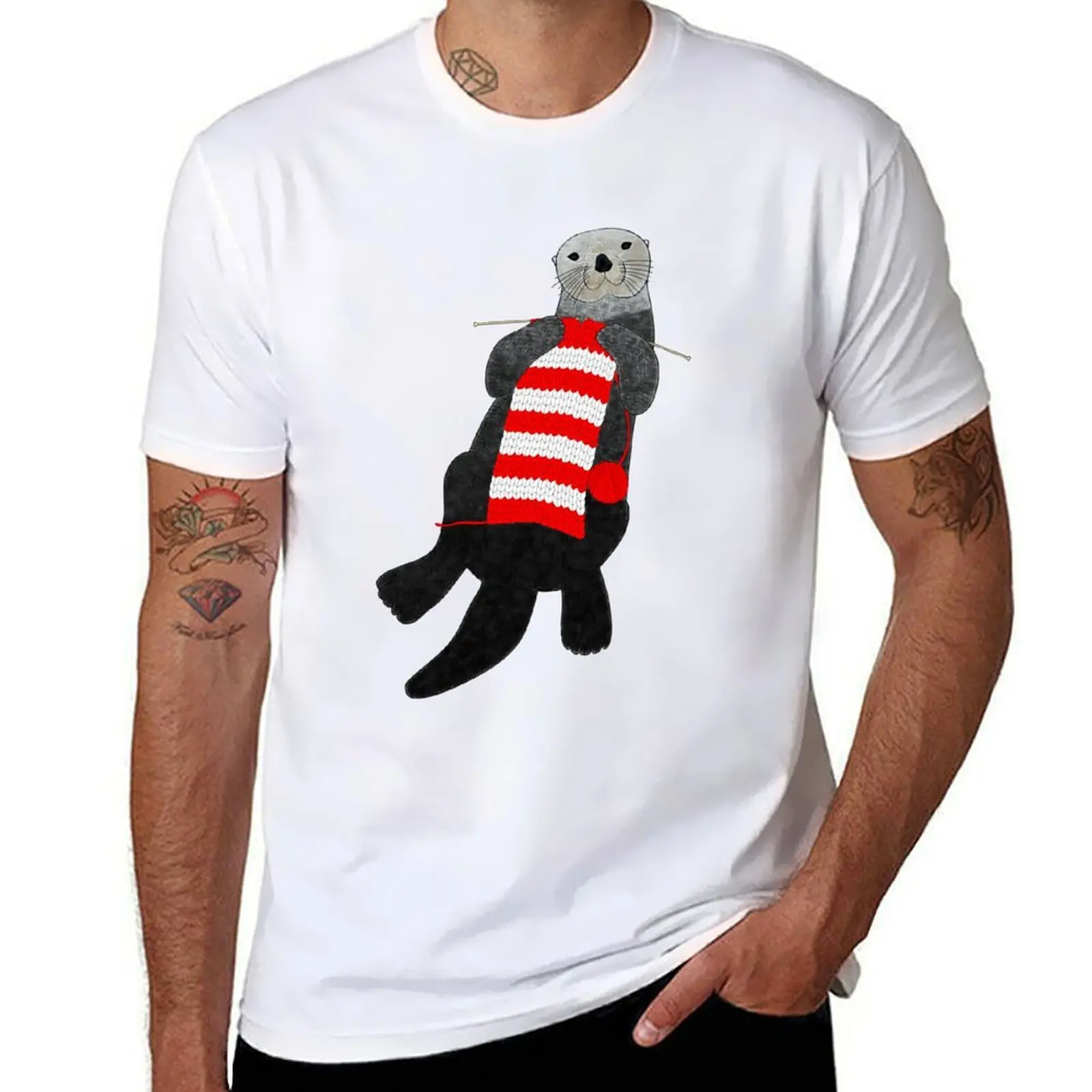 

Knitting sea otter T-Shirt man t shirt designer t shirts with prints T-Shirt