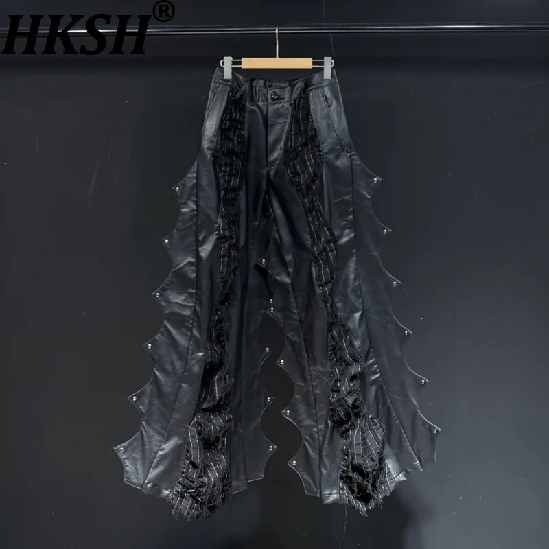 

Мужские кожаные брюки HKSH, весна-осень, новая коллекция, стильные, нестандартные, с объемным многослойным дизайном, нишевый бренд, HK18754