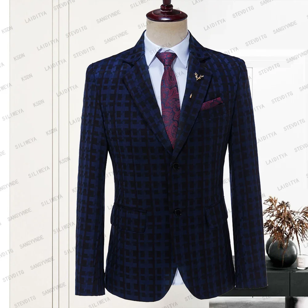 

New Arrival Plaid Male Blazer Slim Fit Fashion Casual Formal Coat Business Wedding Groom Notch Lapel Suit Blazer Only 1 Piece