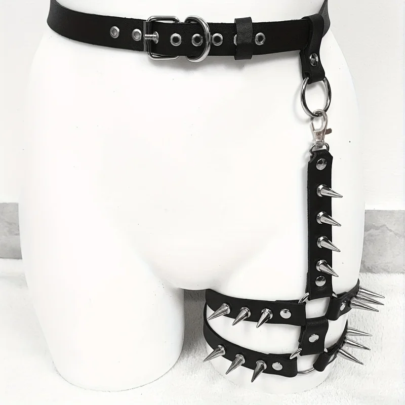 1 Piece Black Leg Belly Band PU Leather Belt with Gothic Festival Carnival Outfit