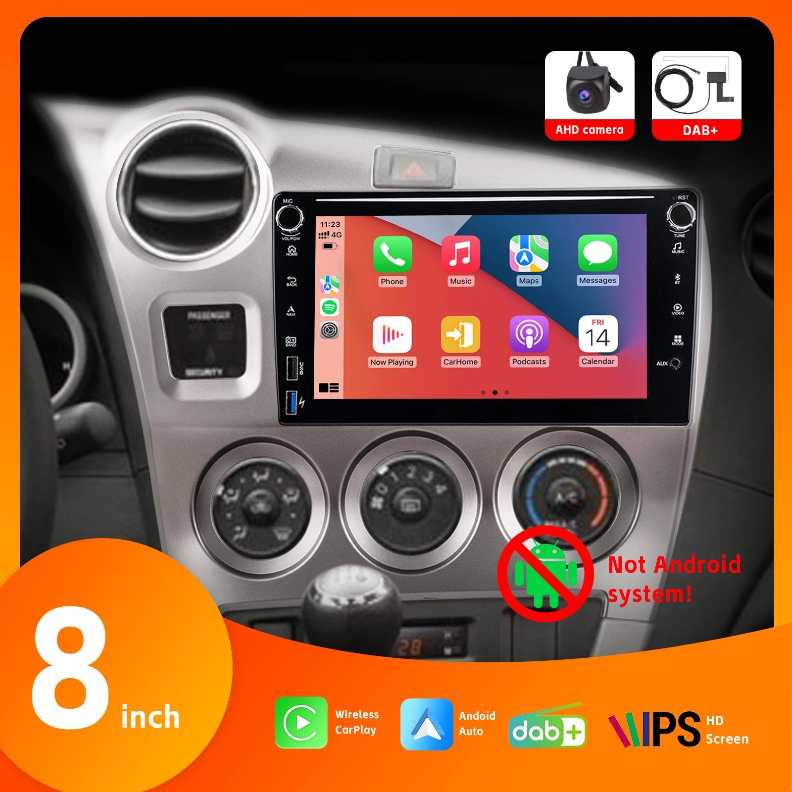 

8" Car Radio with Wireless Carplay Android Auto BT for Honda Matrix 2009-2014 with DAB+ AHD Rear View Camera IPS Touch Screen