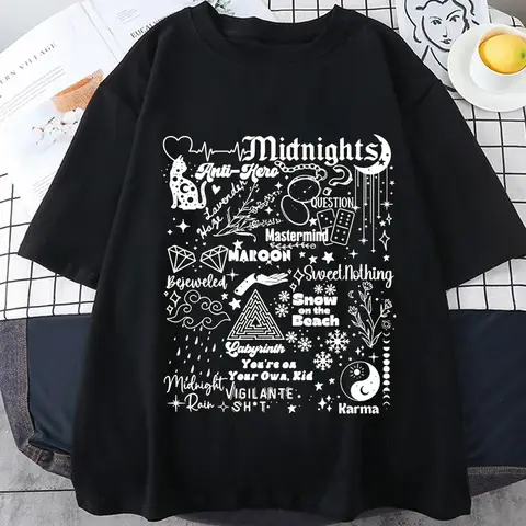 2025 Taylor Midnights Album Tshirt Short Karma Is A Cat Tee Shirt Meet Me At Midnight Tops Camisetas Unisex Dropshipping