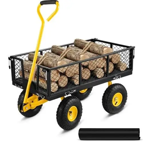 

Heavy Duty Steel for garden Cart - 500 lbs Capacity, Versatile Flatbed Wagon with Removable Mesh Sides & 180° Rotating Handle