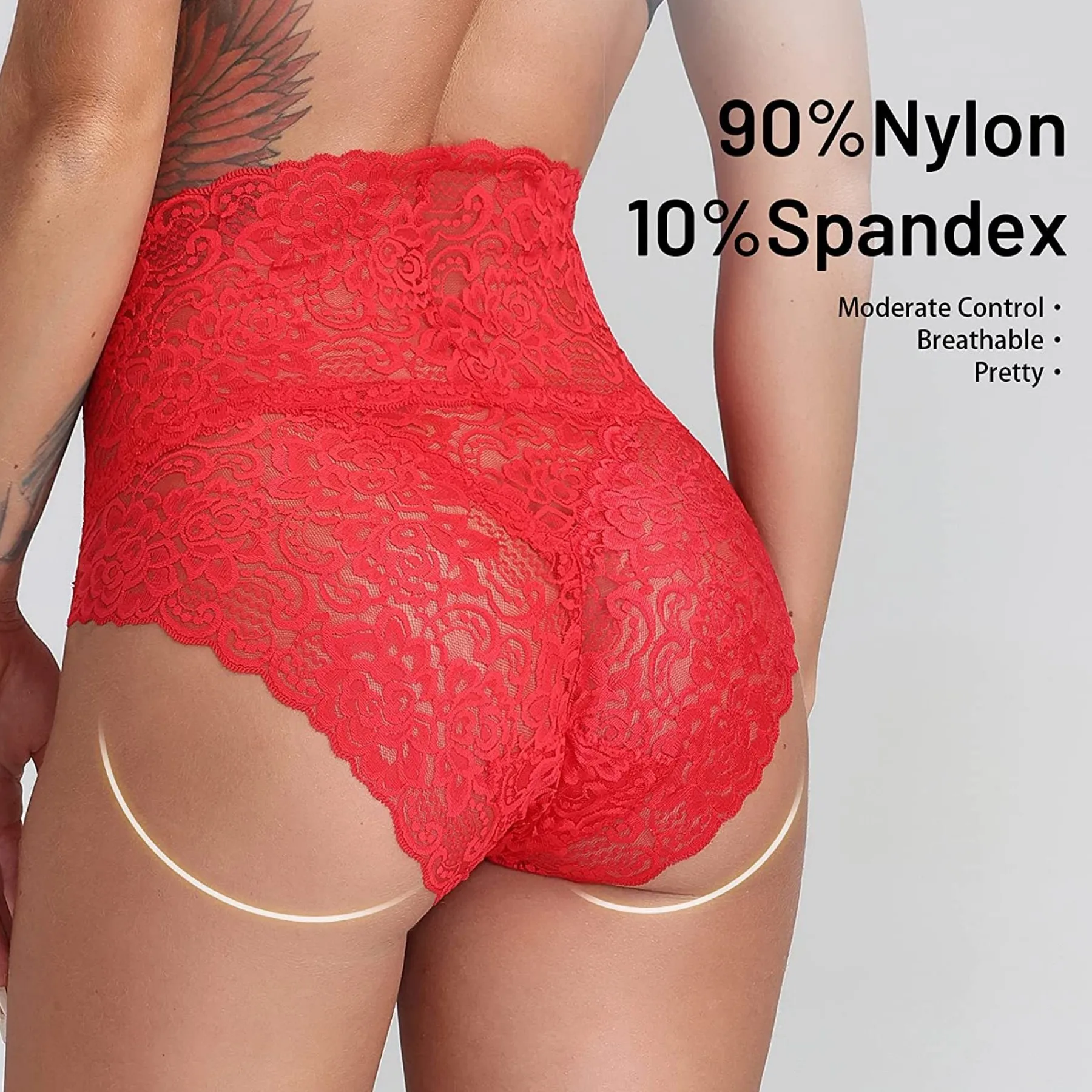 3XL  Panties for Women Sexy High Waist Lace Underware Buttock Lift and Tummy Tumble Plus-Size Transparent Breathable Briefs