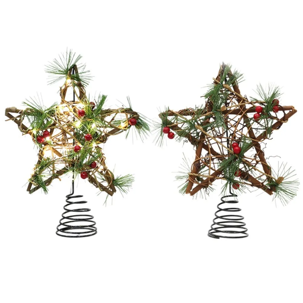 New LED Light Christmas Tree Top Star Wooden Pentagram Christmas Decorations Crafts Party Decoration Tree Ornaments