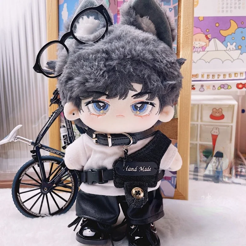 KPOP Plush 20cm Boneca Bonito Cool Guy Preto Hoodie Hat Roupas Roupas Roupas Dress Up Acessórios Cosplay Anime Figura Toy Xmas Gift