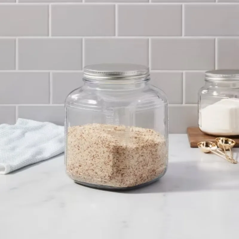 โถแก้ว 128 ออนซ์พร้อมฝาโลหะ - ภาชนะเก็บอาหารแก้วใส, ฝาสแตนเลส, ซักมือได้