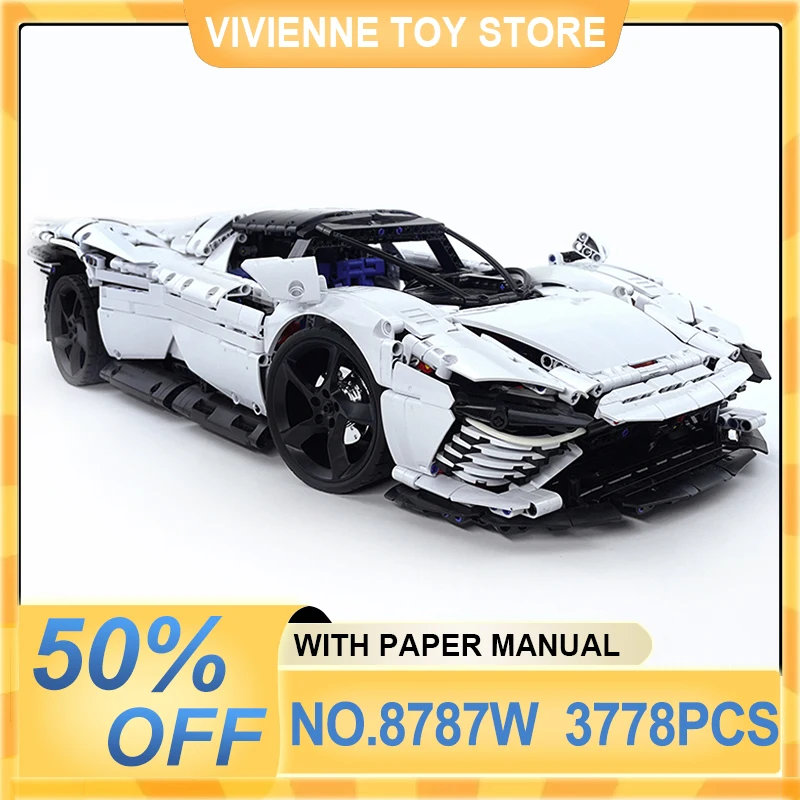 MOC 8787W Technical Super Sports Car Building Blocks 1:8 Hypercar Vehicles Bricks Puzzle Assembly Toy Christmas Gift For Boy Kid