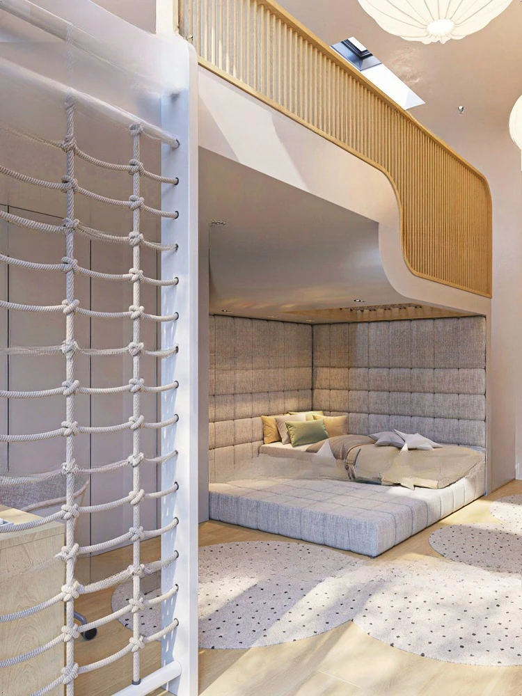 Rumah bermain anak ukuran besar, kamar anak kreatif dengan tempat tidur susun, tempat tidur rangka baja