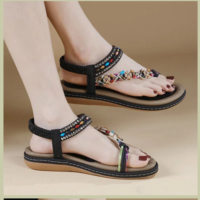 2024 Summer Women 2cm Platform 2.5cm Wedges Low Heels Sandals Lady Fashion Beach Sandles Bohemian Casual Vacation Flats Shoes