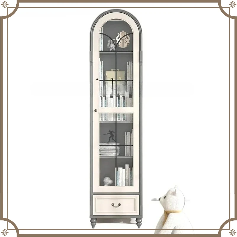 X-S  solid wood American small apartment retro light luxury premium gray single door double door arched bookcase HG