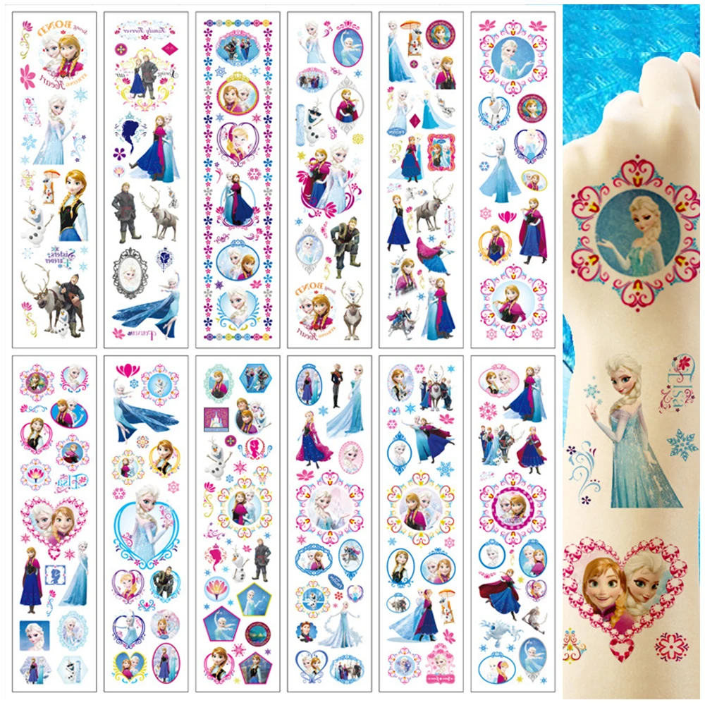 Disney Princess Tattoo Stickers Frozen Elsa Snow White Decals Kids Arm Face Body Art Fake Waterproof Temporary Tattoo Sticker