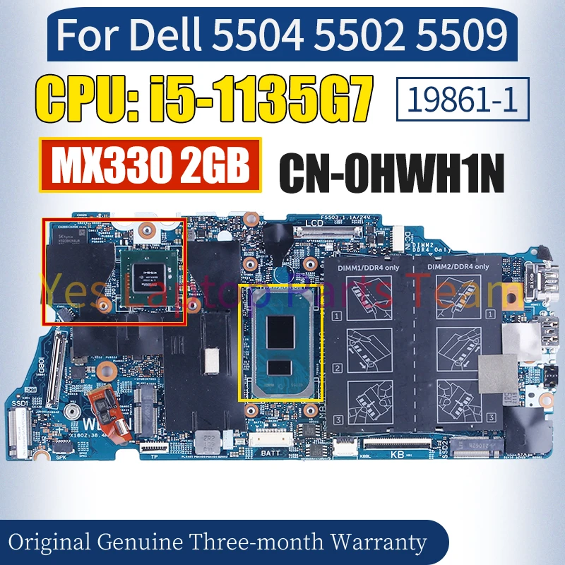 19861-1 For Dell Inspiron 5504 5502 5509 Laptop Mainboard CN-0HWH1N SRK05 i5-1135G7 MX330 2GB Notebook Motherboard 100％ Tested