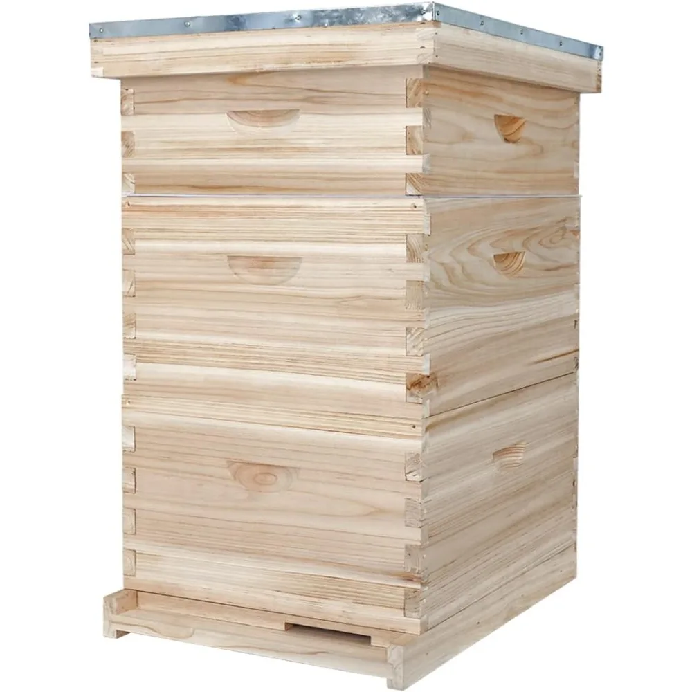 10-Frame Complete Bee Hives and Supplies Starter Kit,Beehives for Beginners with Beehive Frames and Waxed Foundations