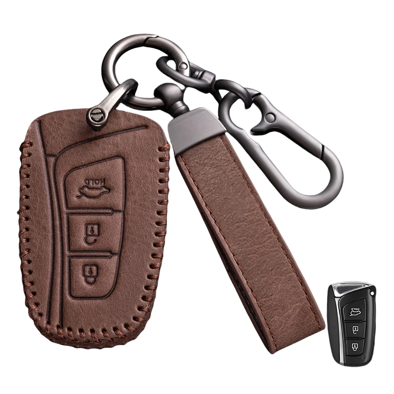 

For Hyundai Grandeur HG Sedan Genesis G80 Santa Fe 3DM Grand SantaFe 2018 IX45 EQUUS Azera Leather Remote Key Case Cover Holder