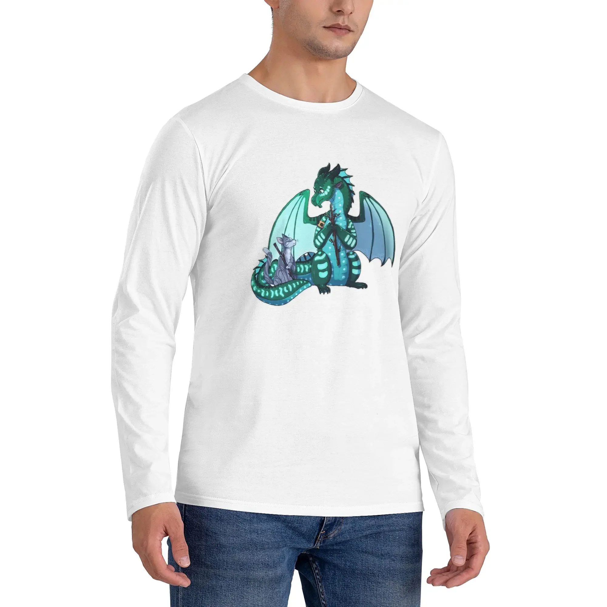 

Wings of Fire & Warriors Turtle and Jayfeather Men's Long Sleeved T-shirt Round Neck T shirts Spring and Autumn Men tops