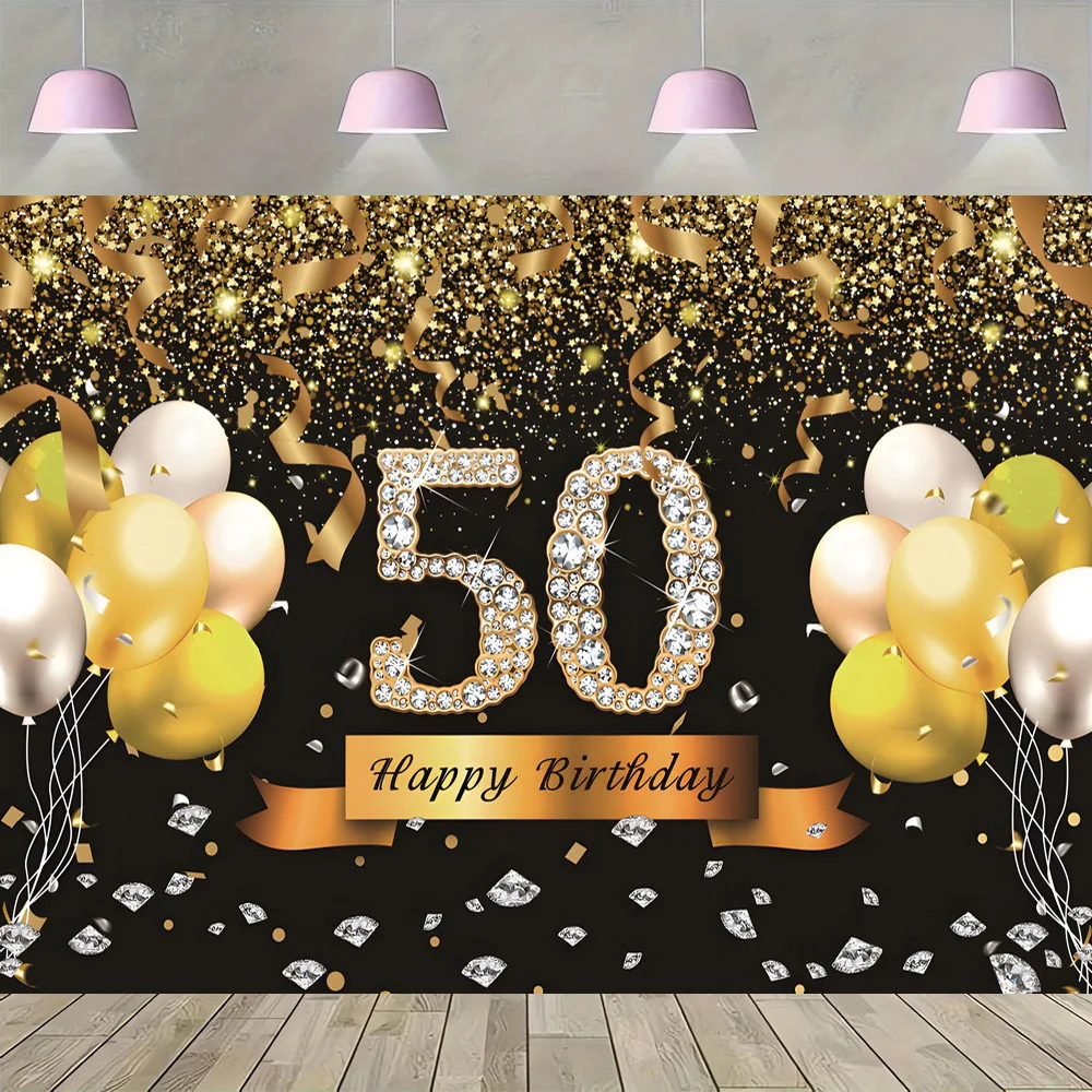 Gold Glitter 50th Photo Backdrop Red Curtain Men Woman 50 Years Old Birthday Party Photography Background Photocall Props Banner view 6
