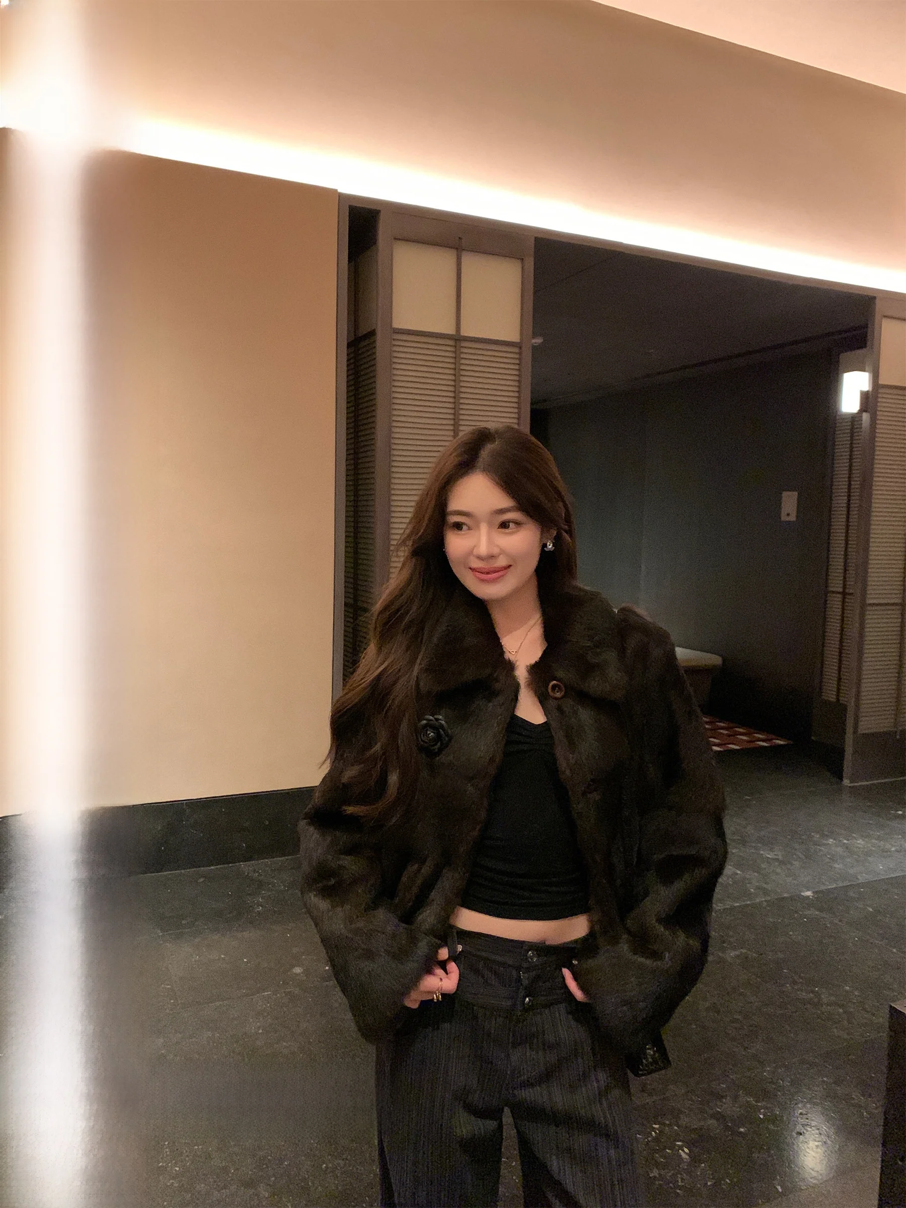 

Dearhua Small Flower Home Jennie Slimming Prairie Rabbit Fur Vintage Sle Women's Coat Long Sve Collar Regular Fit