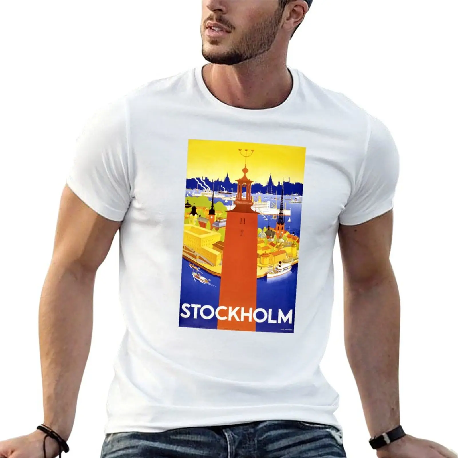 Stockholm Sweden Vintage Travel Poster T-Shirt t shirt men 100% cotton luxury brand t shirts for man cotton funny T-Shirt