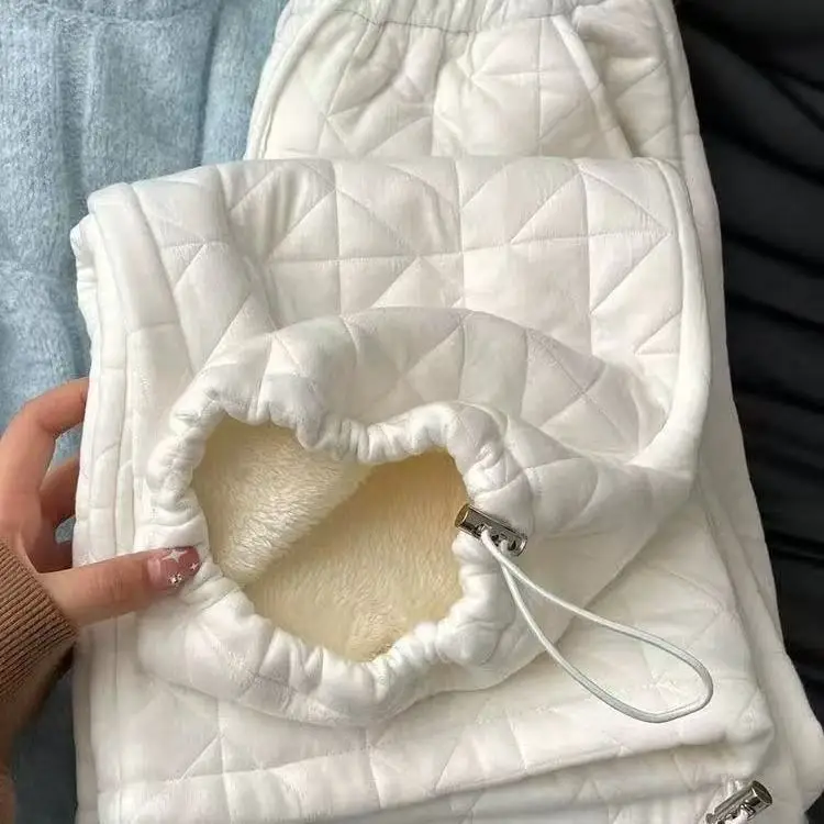 

Thicken Fleece-lined Cotton Pants for Women Warm Casual Cold Resistant Extreme Cold Cotton Wide-leg Trousers Female