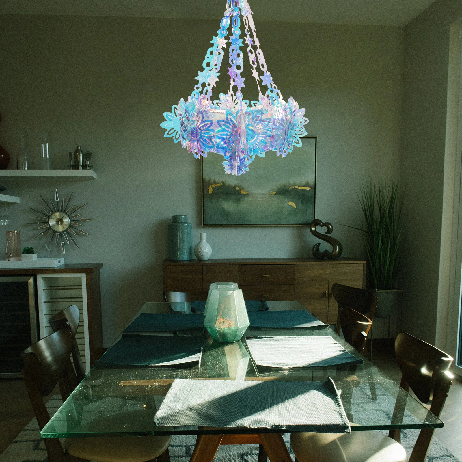 

3D Iridescent Glitter Hanging Decoration Neon Film Wedding Birthday Party Ceiling Ornament Rainbow Film Hanging Decor