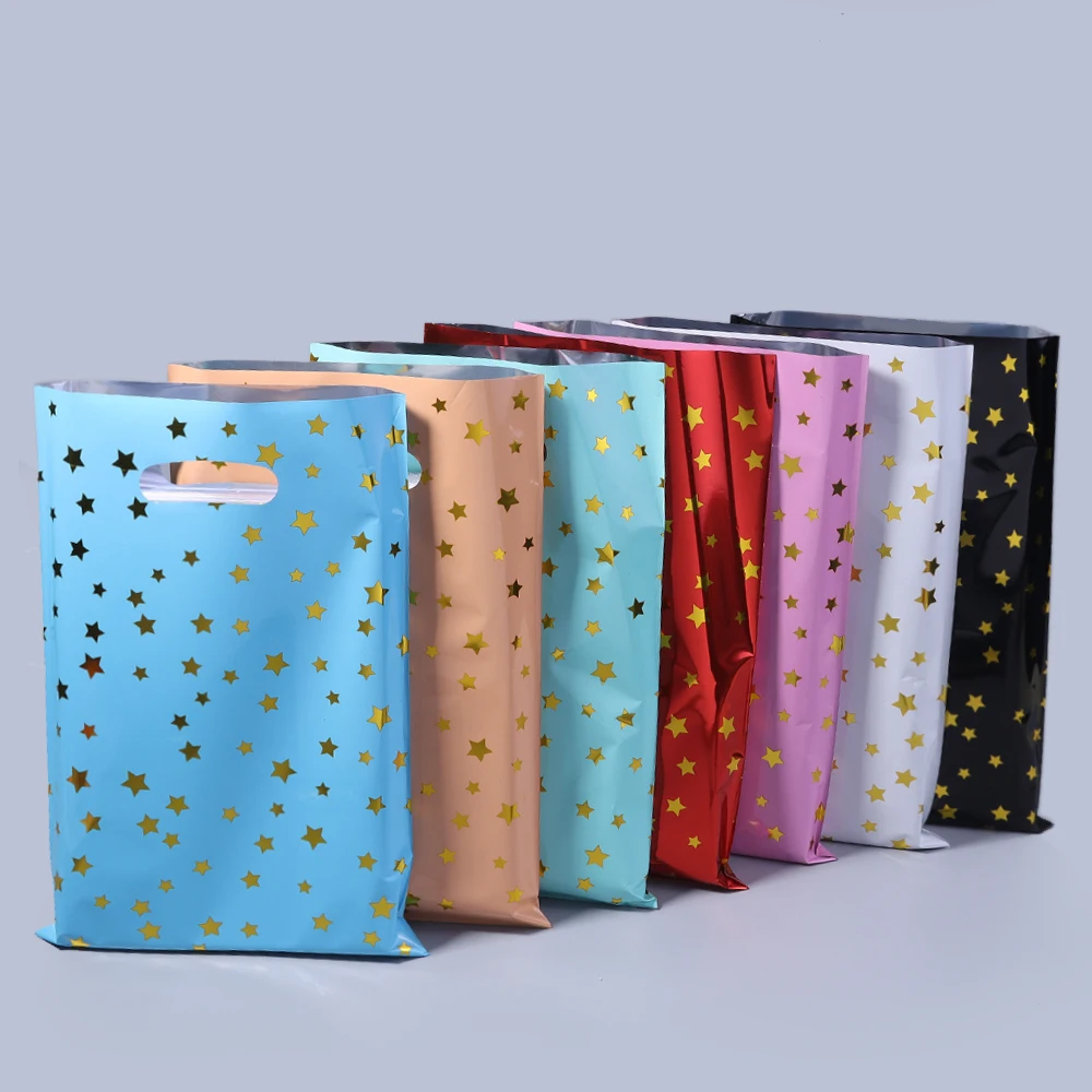 10 Stück Handtaschen-Süßigkeitentüten mit Sternenmuster, Geschenktüten für Geburtstag, Hochzeit, Party, Geschenkverpackung, Einkaufstasche für den Einzelhandel, OPP-Einkaufstasche, Großhandel