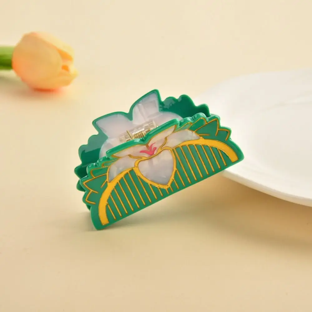 French Green Lily Flower Hair Claw Headdress Retro Elegant Barrette Hair Accessories Acetate Claw Clip Women view 6