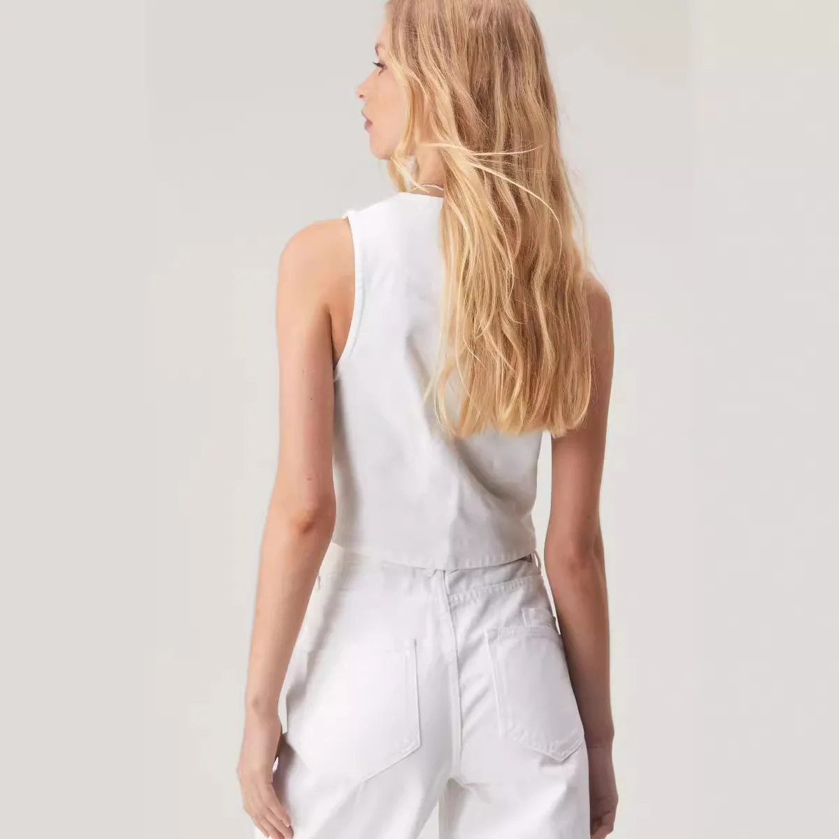 

Fre Sweet Breeze Deep V Vest Маленький жилет из смеси хлопка, ткань или Sle с поясом, чистый цвет, весенняя мода для молодых женщин