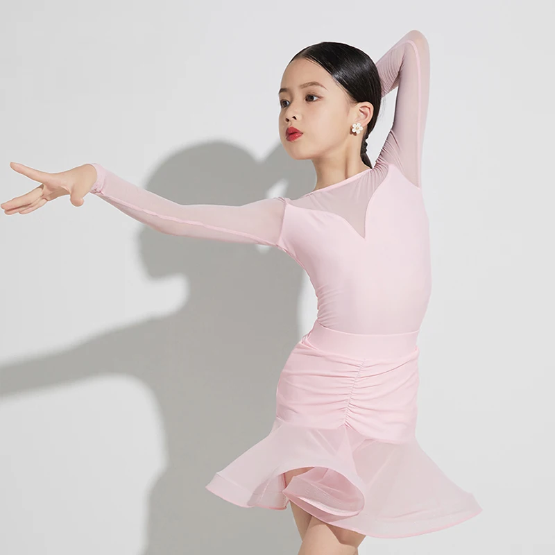 فساتين مسابقة قاعة الرقص للأطفال البنات الوردي السالسا التانغو السامبا رومبا الرقص اللاتينية فستان أطفال ملابس الرقص العروض