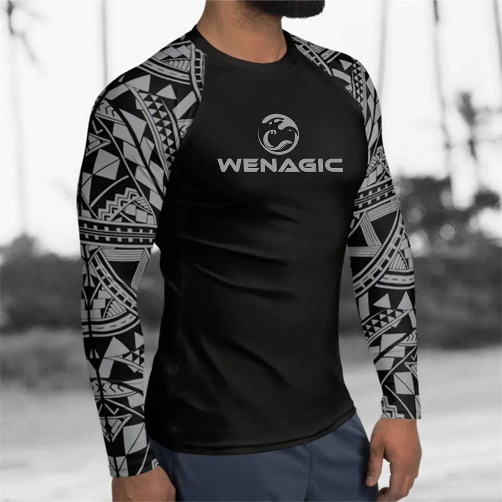 New Men Rash Guard Surfing Diving Suits UV Protection Tights Rashguard Long Sleeve Swim Float Suit Swimming T Shirt Surf Clothes