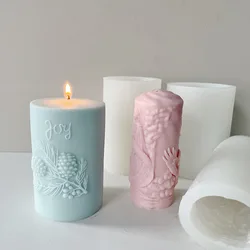 Geometric Cylindrical Candle Mold DIY Plaster Silicone Mold Relief 3D Carved Cylinder Horse Goddess Wheat Fringe Scented Mold