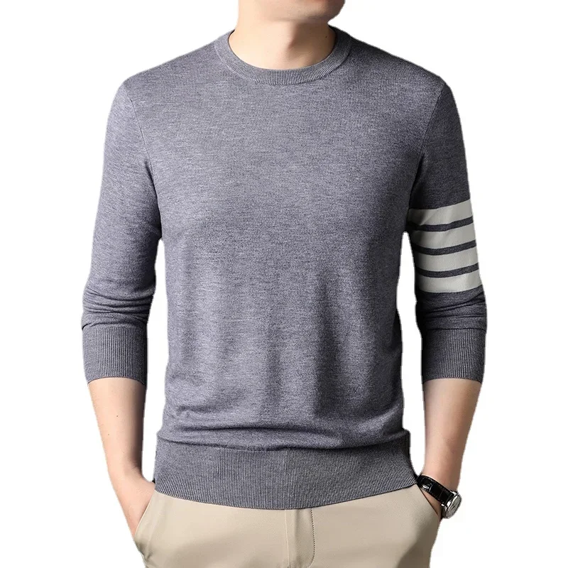 2022 Brand clothing Autumn Men's Slim Fit Sweaters Male Solid Color O-Neck Sweater Black White Knitted Pullover Tops S-3XL