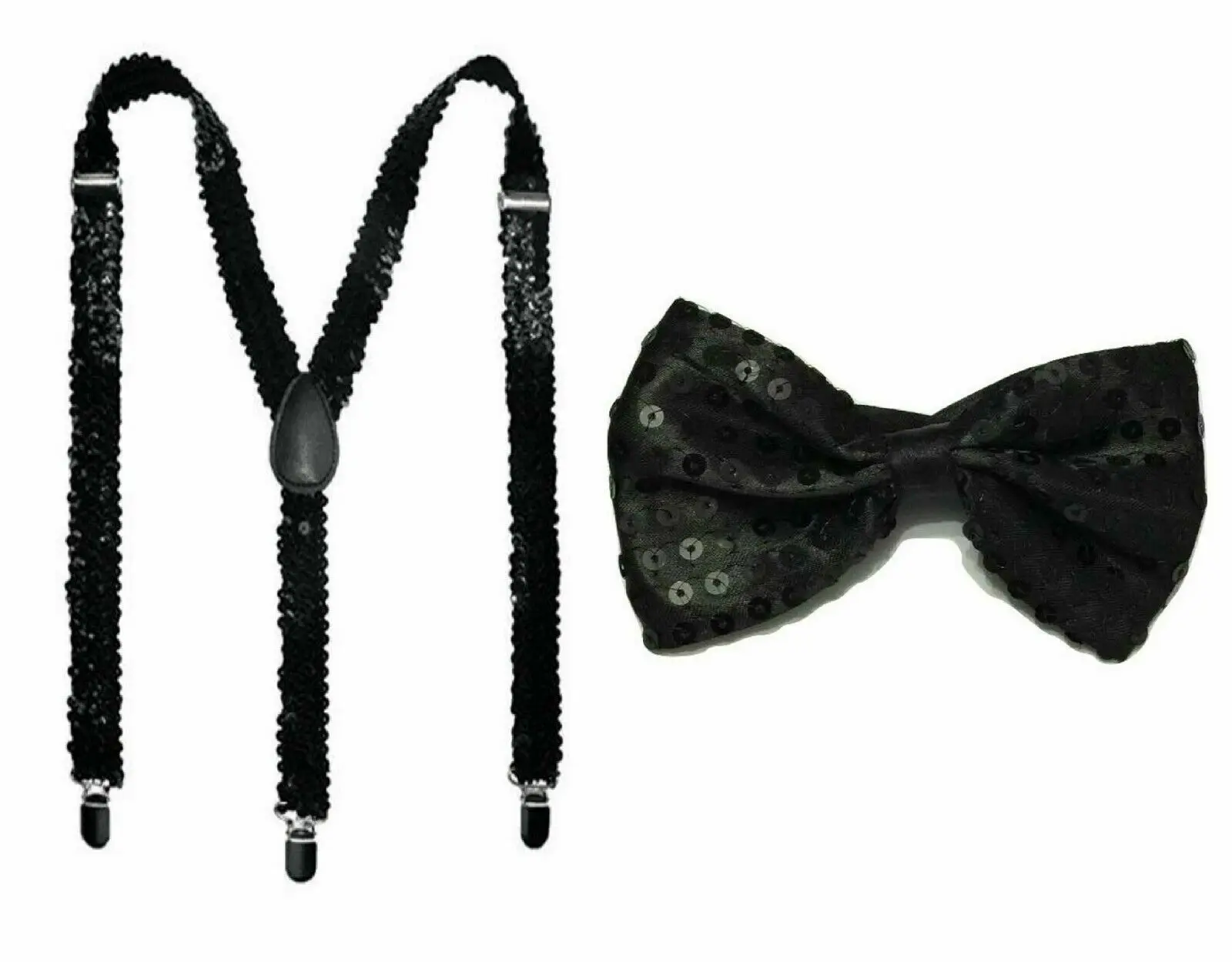 เครื่องประดับชุดวันเซนต์แพทริกแบบวิบวับ: สายเอี๊ยมและเนคไทโบว์ประดับเลื่อมสีดำ – ชุดสไตล์ไอริชสุดหรูสำหรับเทศกาล