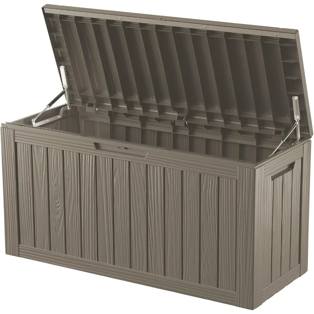 

80 gallon deck box, resin outdoor and indoor waterproof storage box, lockable storage box with handle