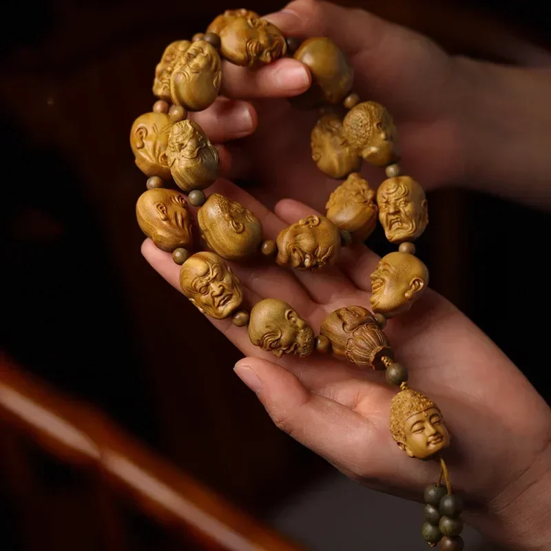 Natural Pterocarpus Santalinus Bracelet Sandalwood Bracelet Buddhist The Eighteen Disciples of the Buddha Handheld Prayer Beads