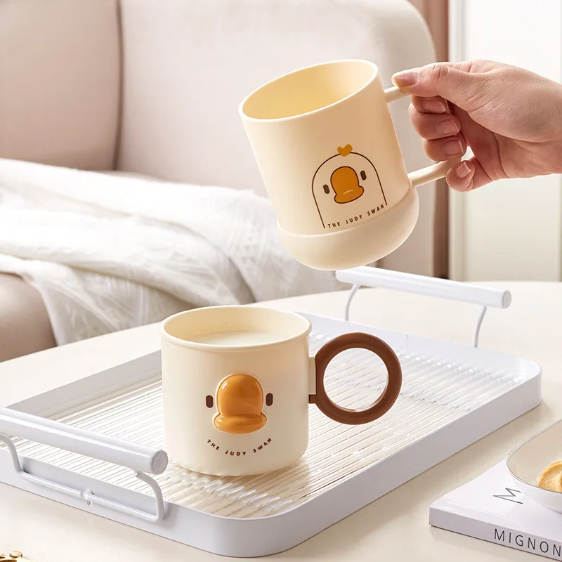 Mouthwash Cup Cartoon Round Tooth Brushing Cup Handled Washing Cup Plastic Water Cup Children's Mouth Cup Couple Cup