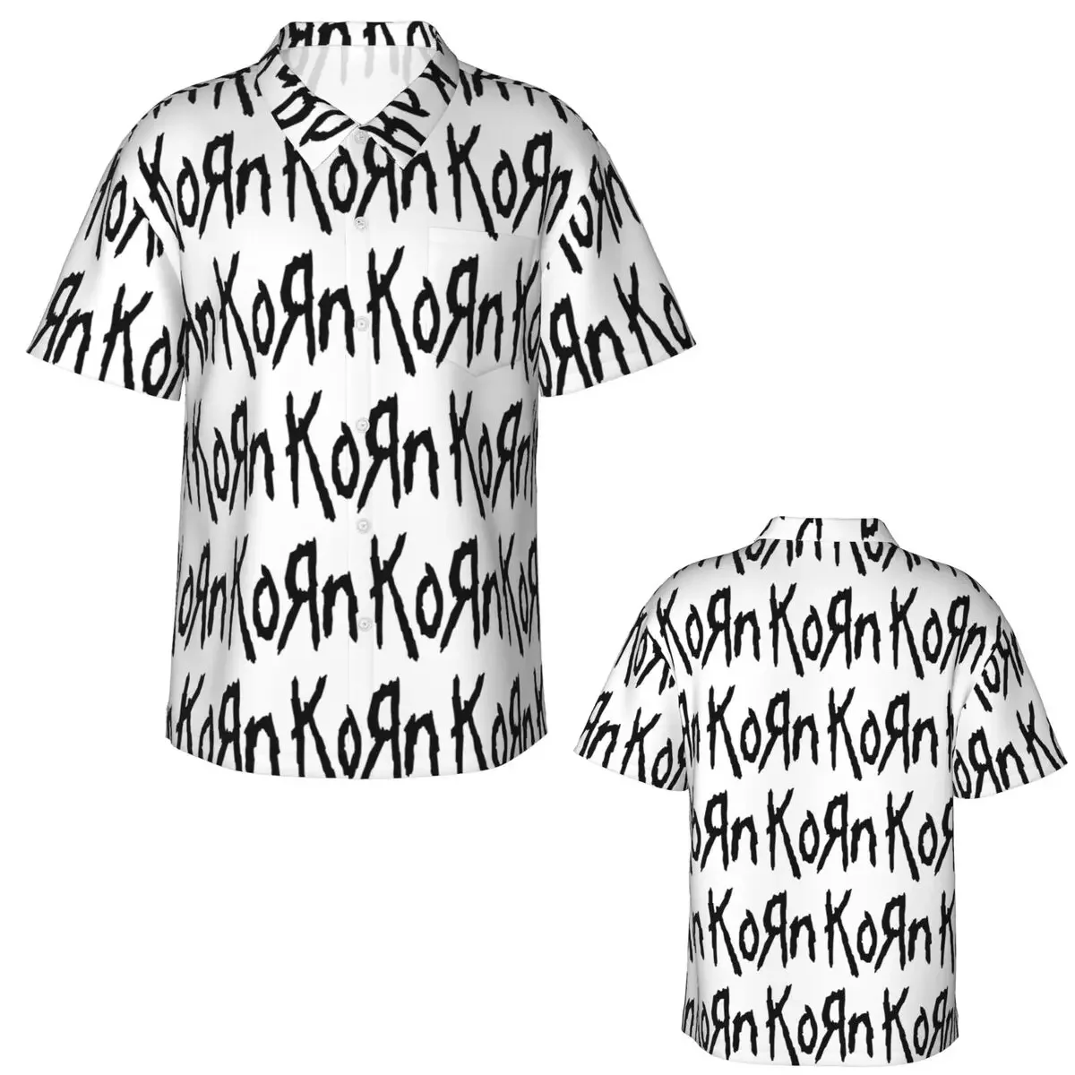 Korn Band Rock Metal Music Hawaiian Shirts Fashion Men Short Sleeve Shirt for Summer Beach Men's Button Tops