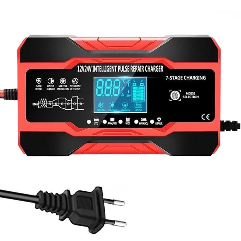 12V-24V auto-accu-oplader volledig automatisch 12V 10A digitale auto-acculader pulsreparatie voor AGM GEL WET-loodzuur