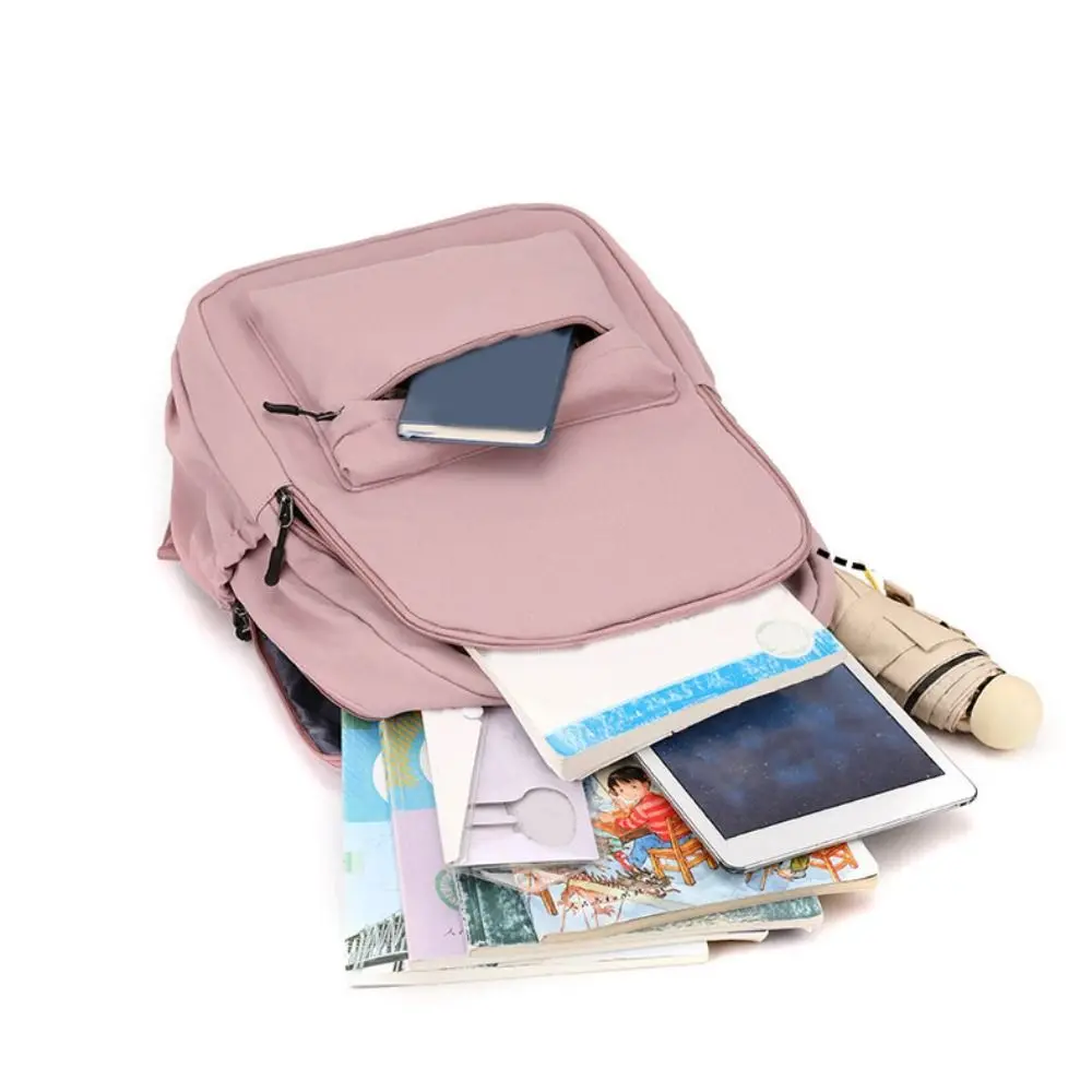 حقيبة ظهر بلون سادة على طراز Preppy بسعة كبيرة على الطراز الكوري حقيبة مدرسية للطلاب حقيبة يد من النايلون للمراهقين حقيبة كتف مدرسية