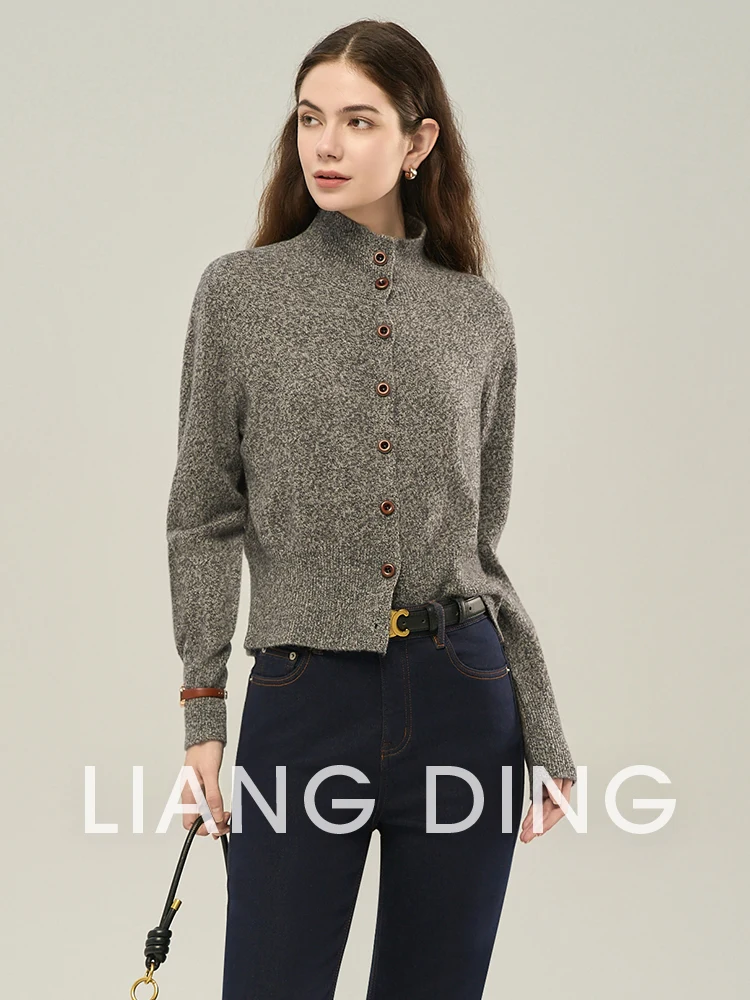 

Liang Town LD·OJ Laura Вязаный свитер Полный шерстяной открытый кардиган в стиле ретро с воротником-стойкой и лацканами Женский мягкий длинный вязаный свитер...