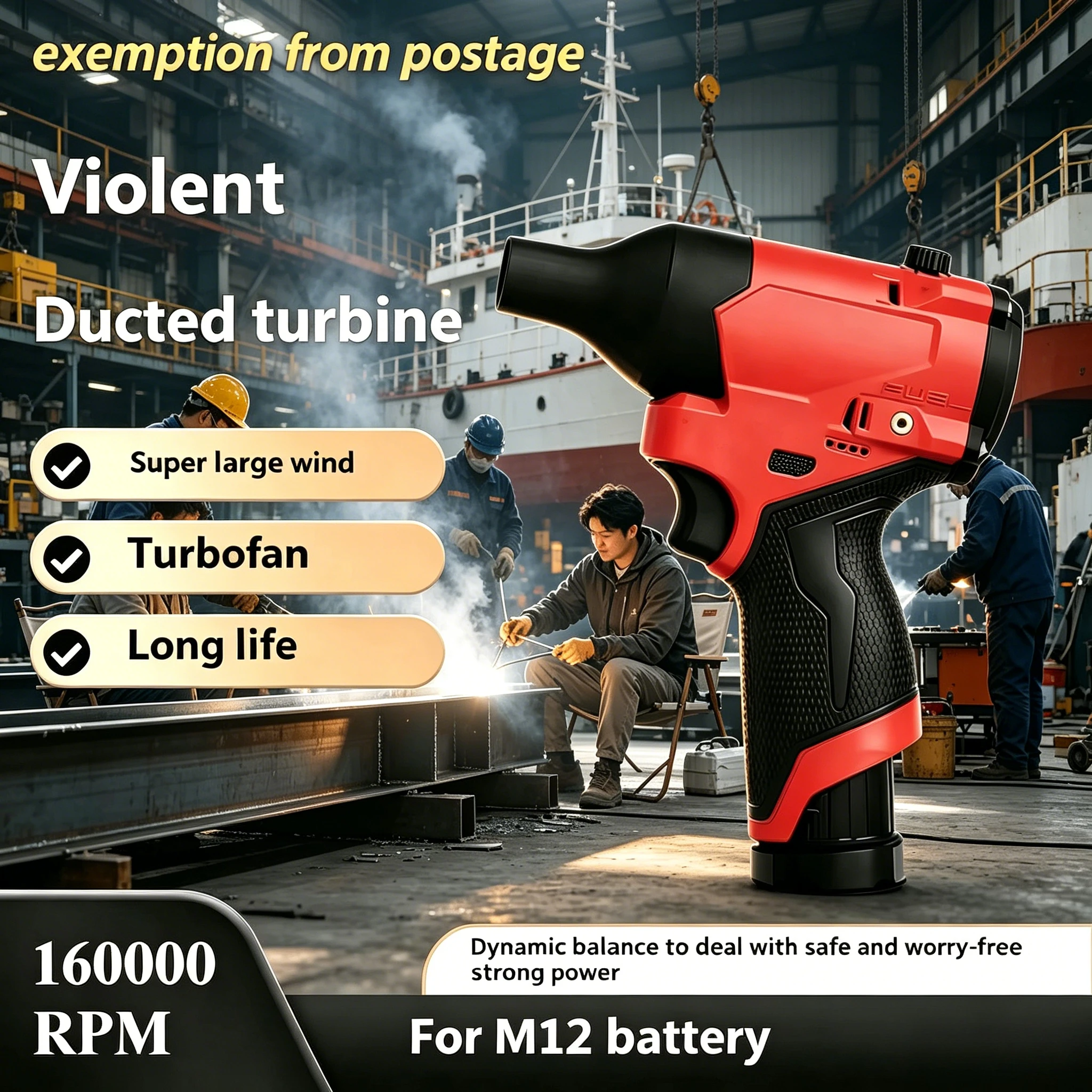 

Portable High-Speed Air Blower for Milwaukee M12, 160000RPM Turbo Jet Fan for Car Detailing & Motorcycle Dry Cleaning