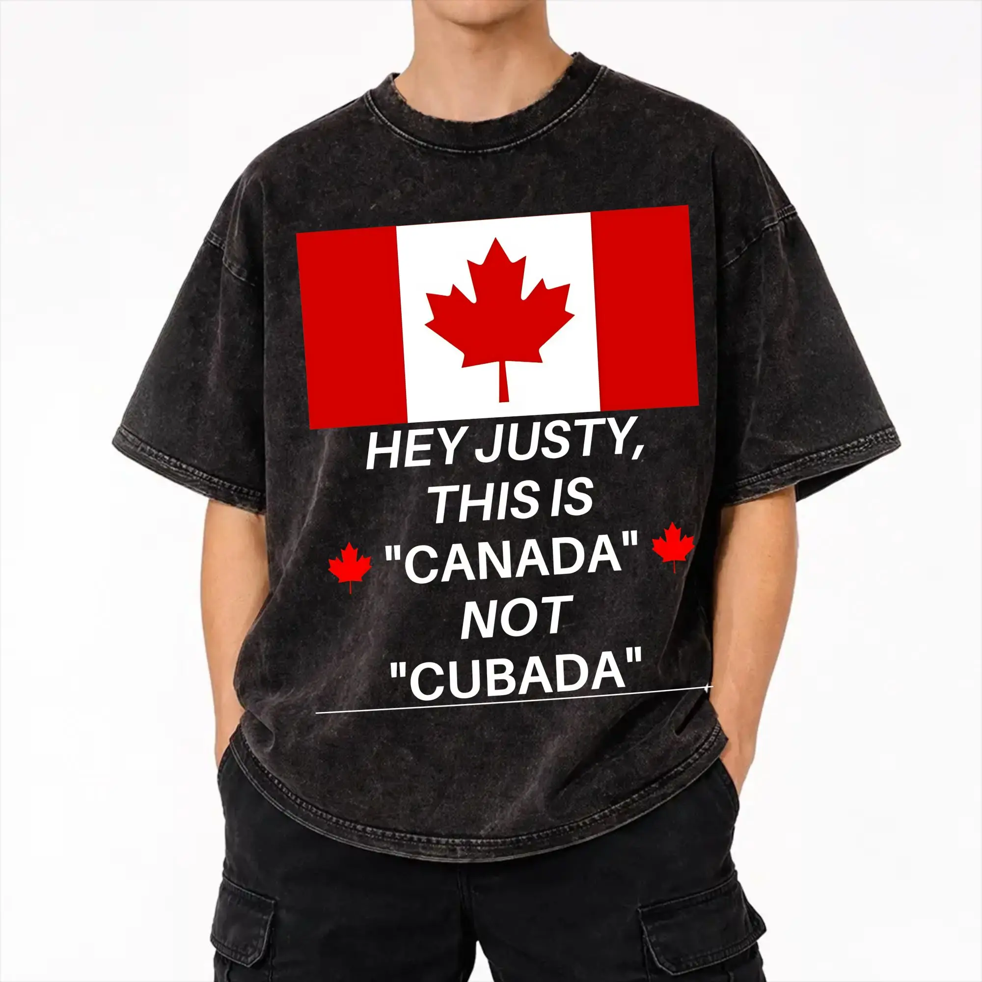 Harajuku Washed Shirts  Funny Canada Is Calling and I Must Go Flag  Apparel Vintage T-Shirts Oversize  Streetwear Short Sleeve