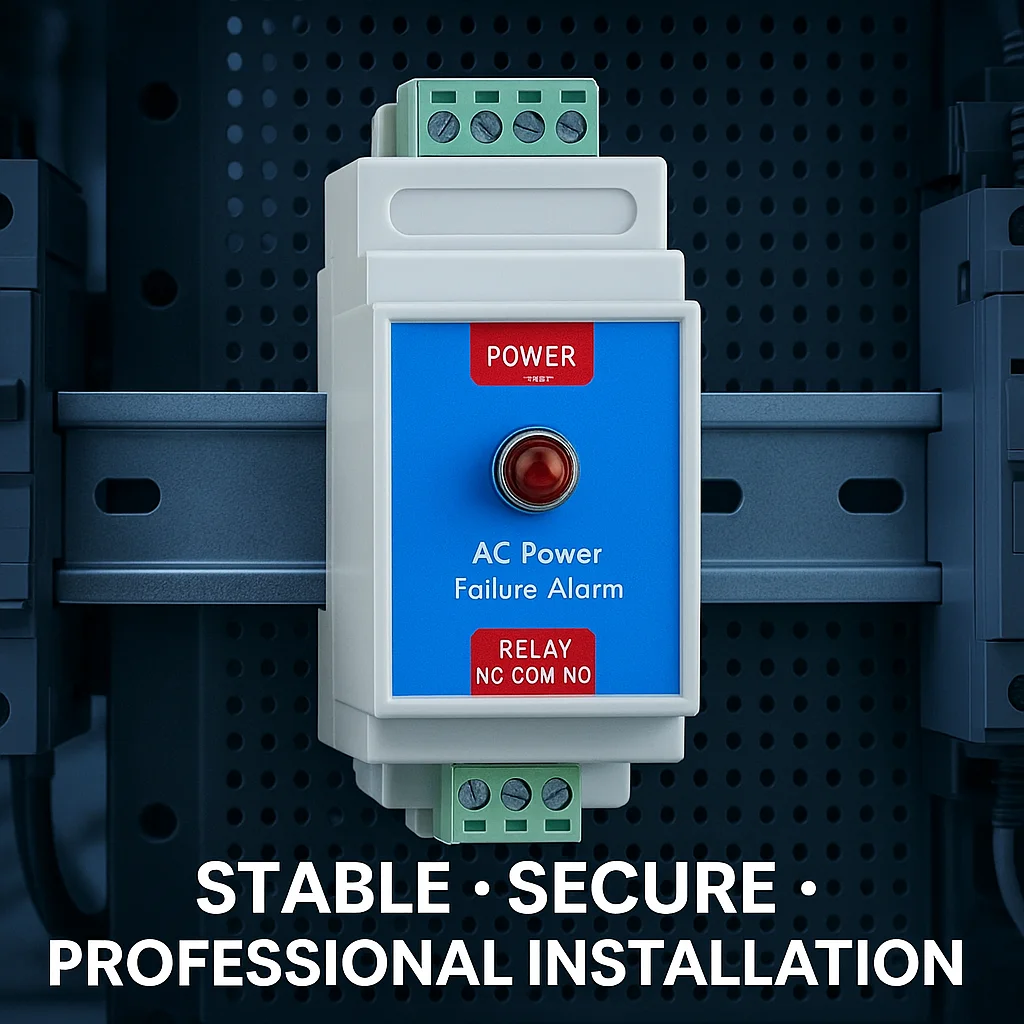 

Детектор потерь мощности переменного тока · Входные клеммы 1-4 · Релейный выход 5-7 · Поддержка систем ПЛК/GSM/IoT · Сухой контактный сигнал 3А