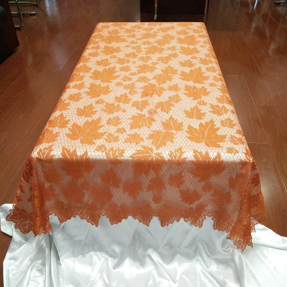 

Rectangle Tablecloth Maple Leaf Pattern Birthday Thanksgiving Lace Sequin Polyester High Quality Smooth Surface