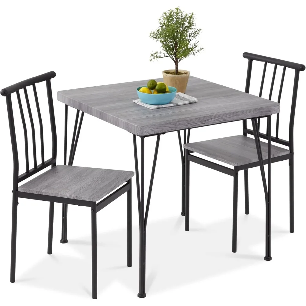 3-Piece Dinings Set Modern Dining Table Set, Metal and Wood Square Dinings Table for Kitchen, Dining Room, Dinette